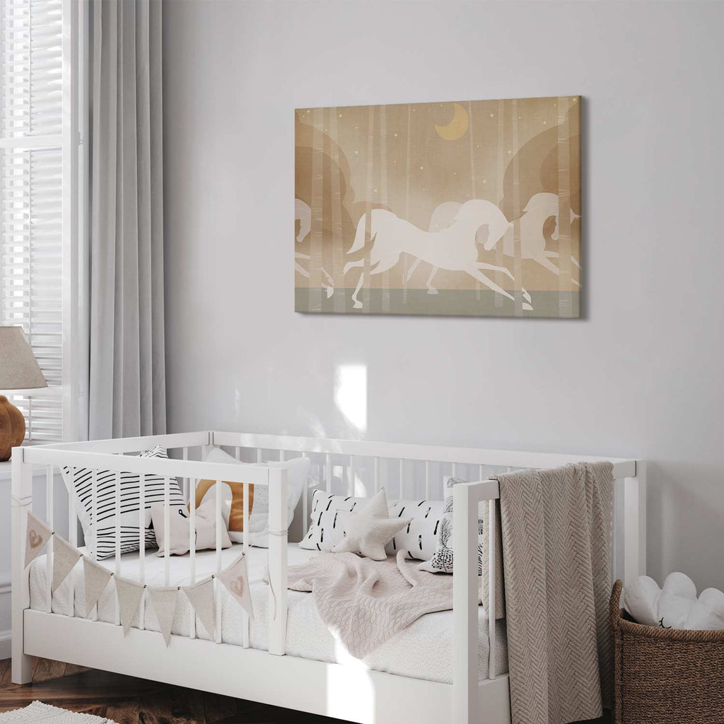 Moonlit Galloping Horses Fantasy Canvas Print