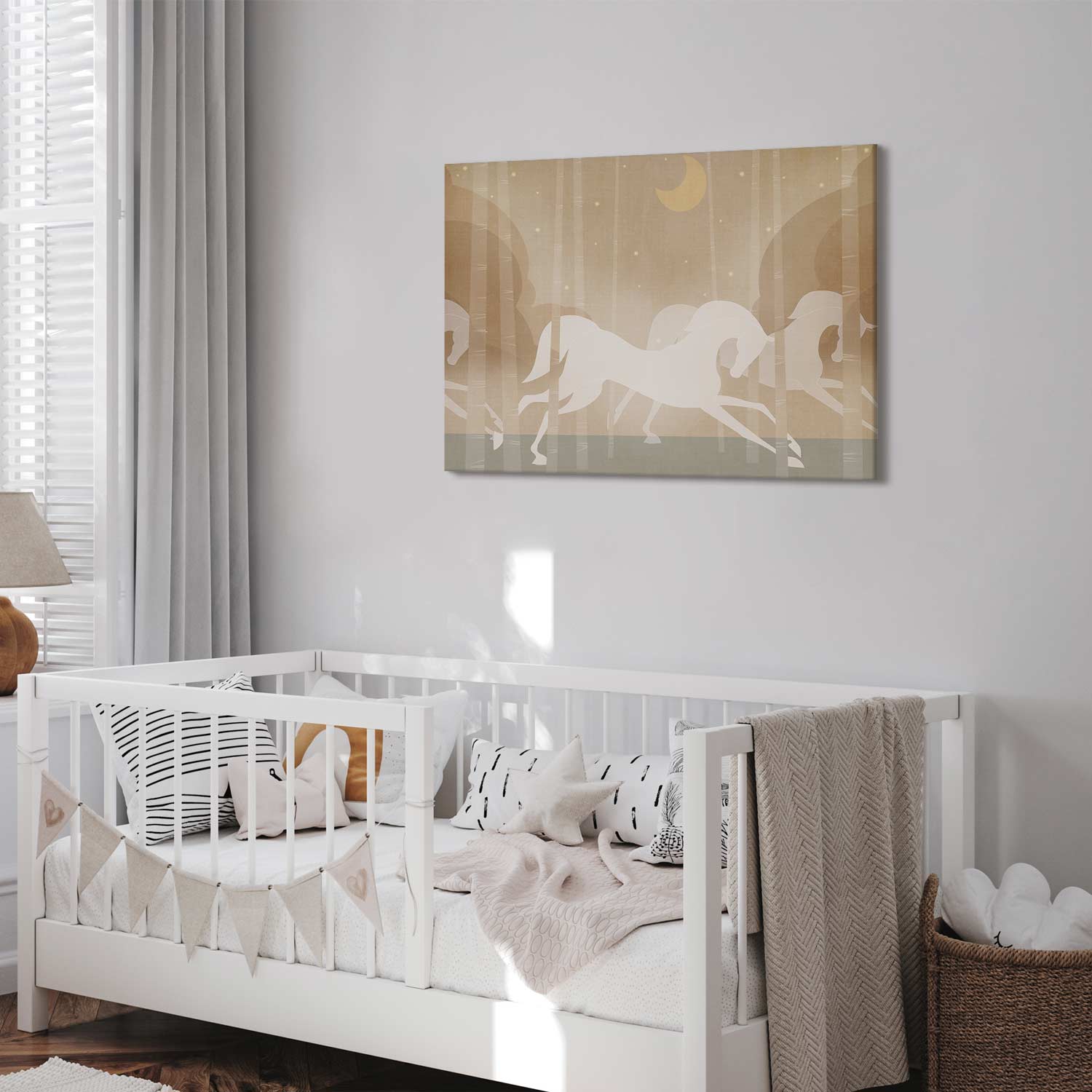 Moonlit Galloping Horses Fantasy Canvas Print