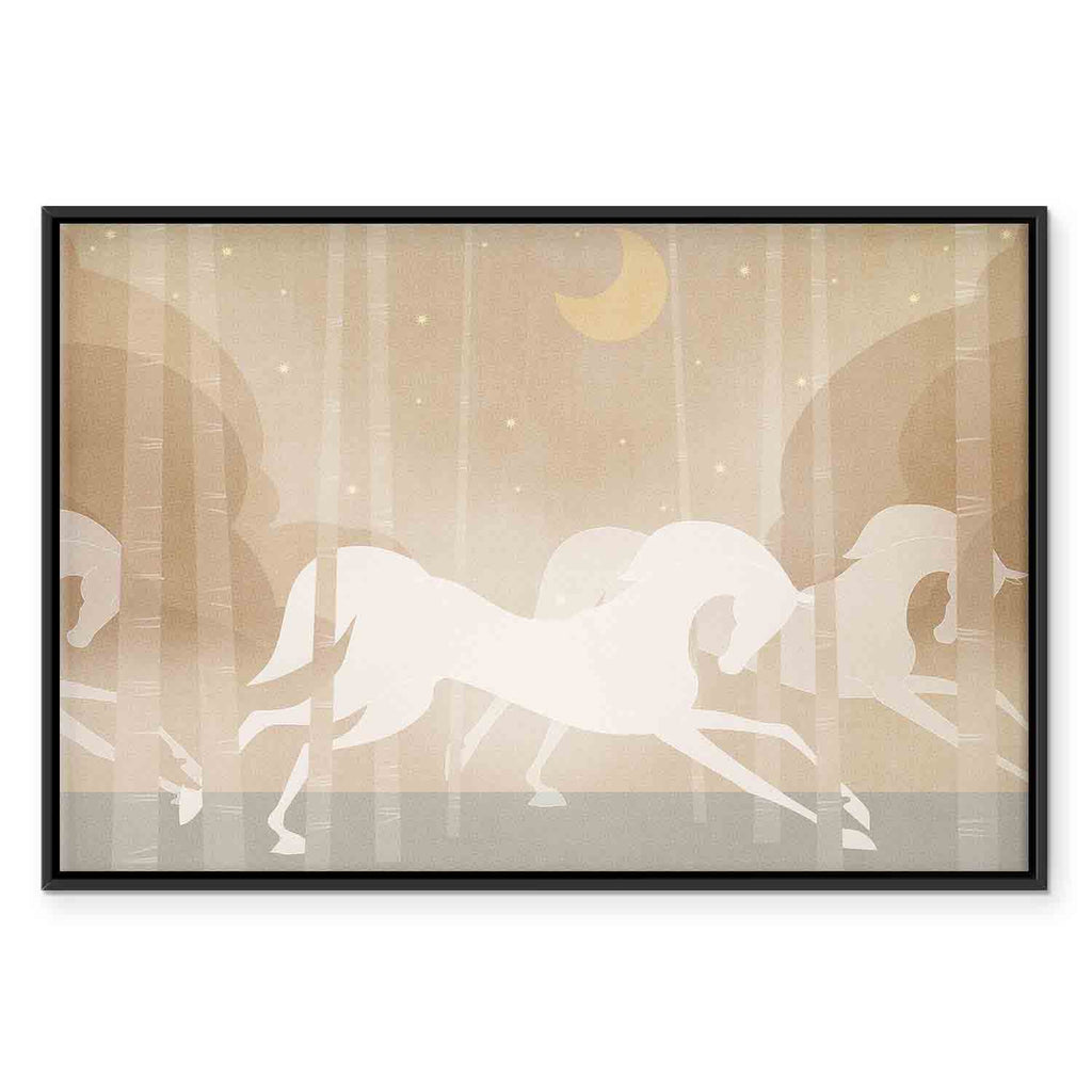 Moonlit Galloping Horses Fantasy Canvas Print