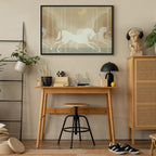 Leinwanddruck Mondpferde – Pferde galoppieren zwischen Bäumen in einer sternenklaren Nacht