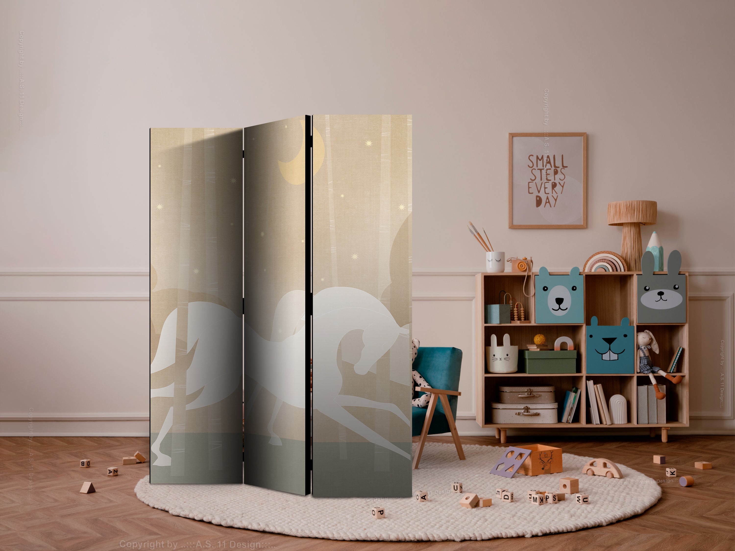 Room Divider 3-panel Moonlit Steeds