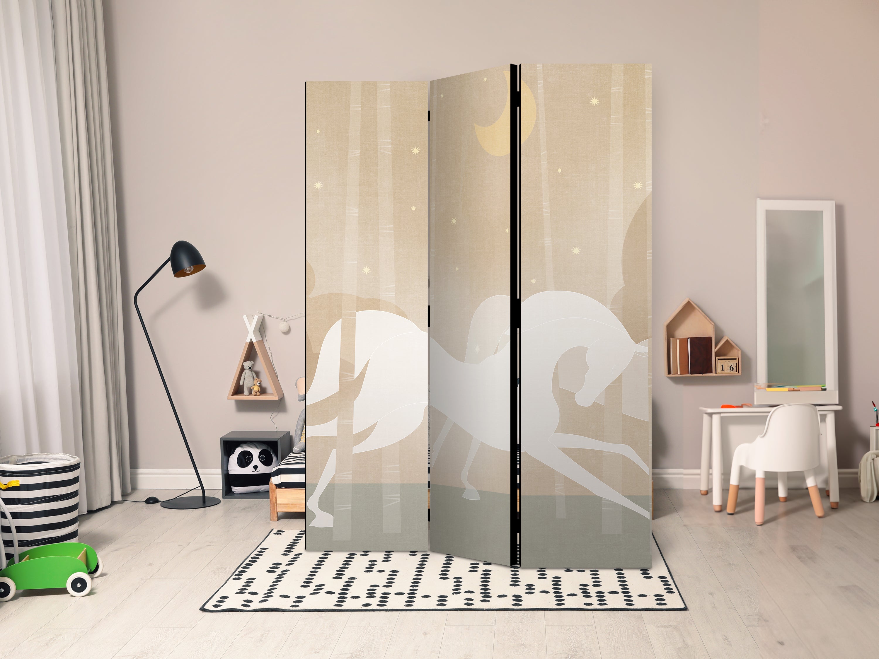 Room Divider 3-panel Moonlit Steeds