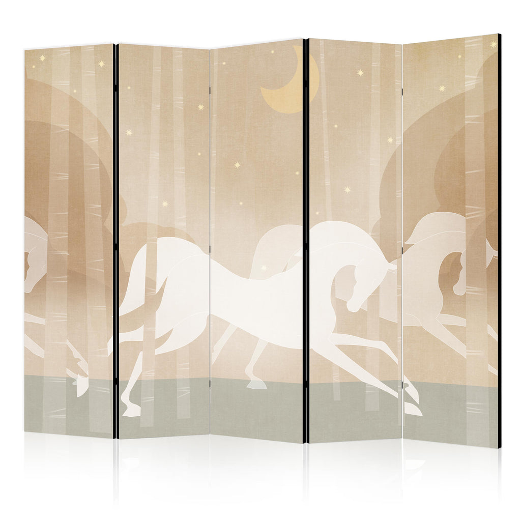 Room Divider - Moonlit Steeds - Horses Galloping Among Trees on a Starry Night