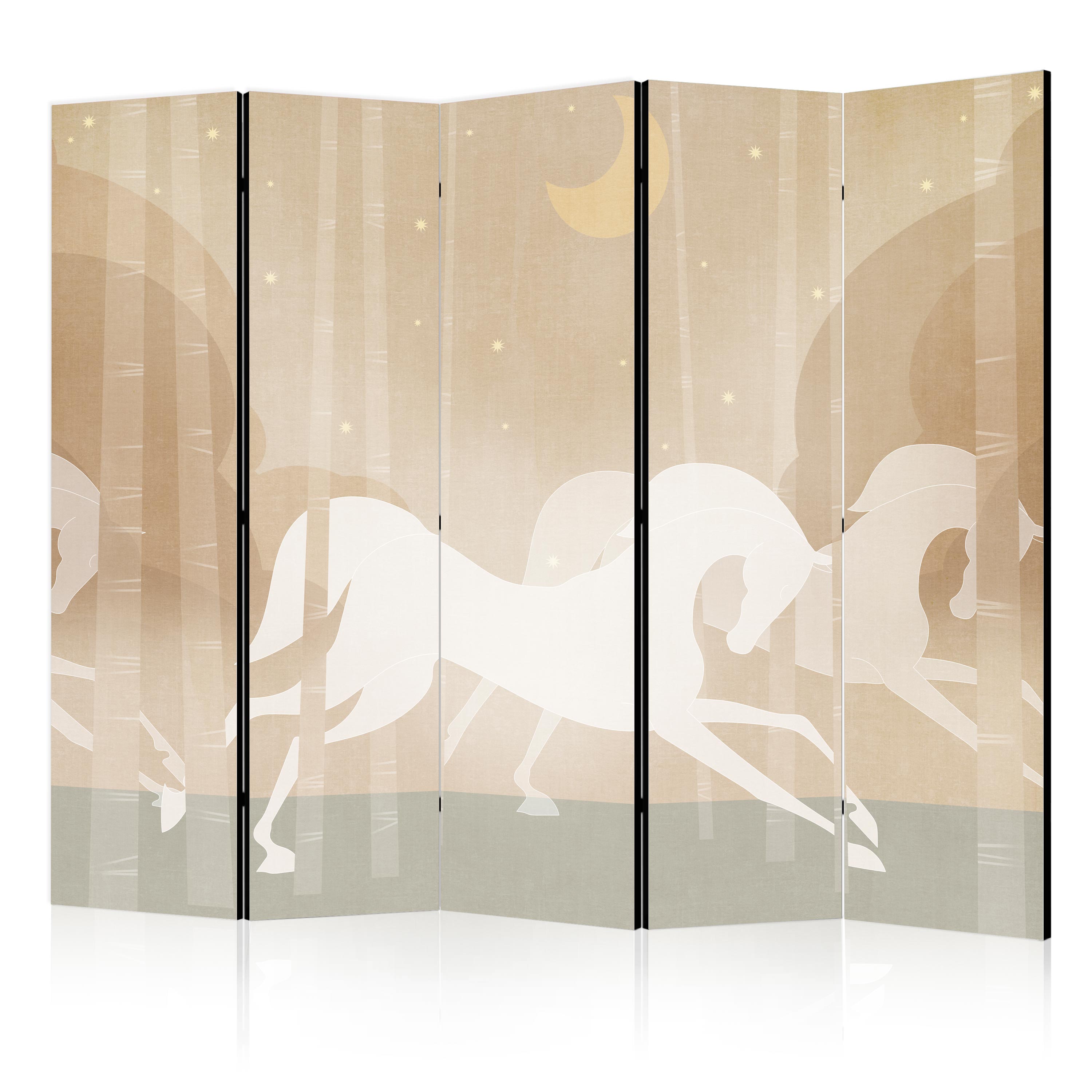 Room Divider - Moonlit Steeds - Horses Galloping Among Trees on a Starry Night