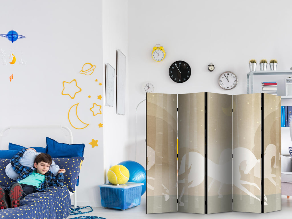 Room Divider - Moonlit Steeds - Horses Galloping Among Trees on a Starry Night