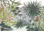 Wandbild Flora von Madagaskar, tropische Landschaft mit Aquarelltieren