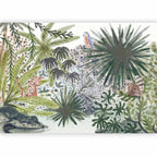 Wandbild Flora von Madagaskar, tropische Landschaft mit Aquarelltieren