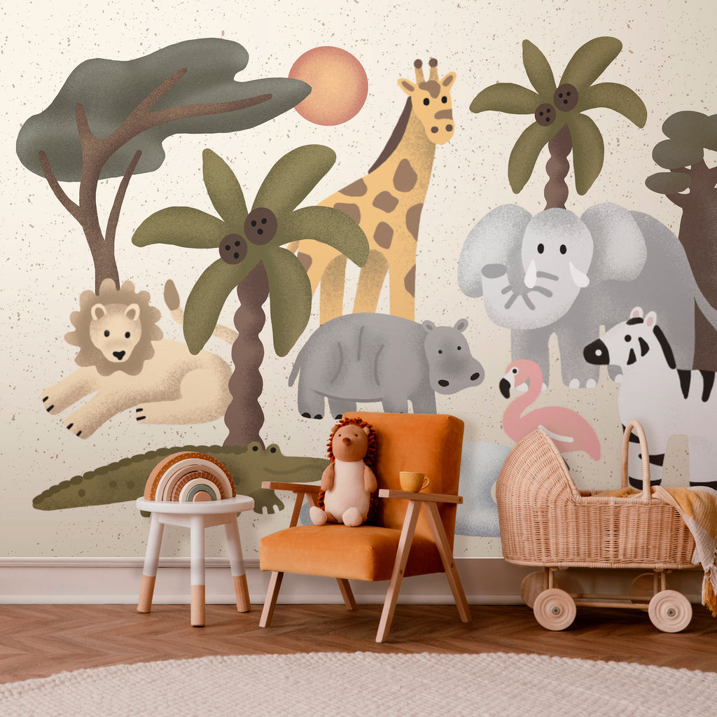 Wall Mural for Children: Africa Animals With Simple Shapes
