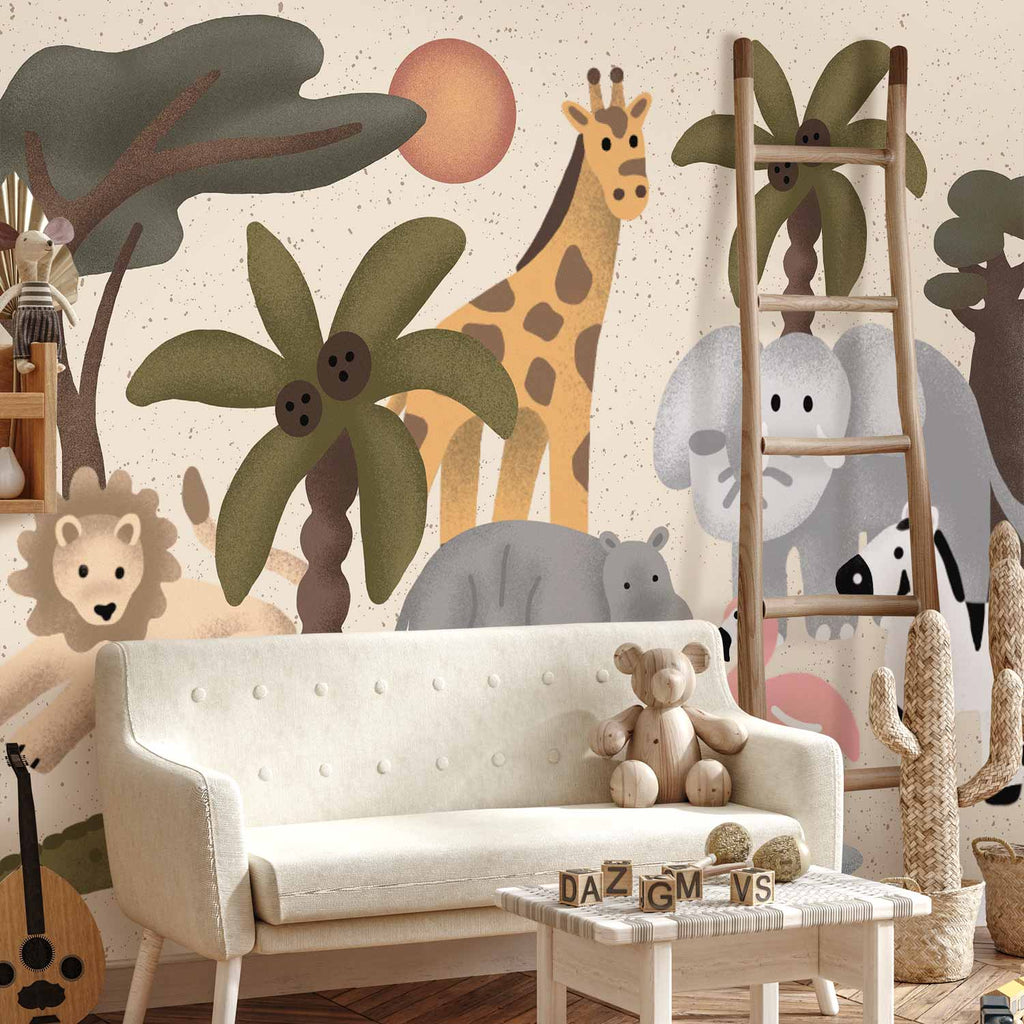 Children's Africa Animals Simple Shapes Wall Mural