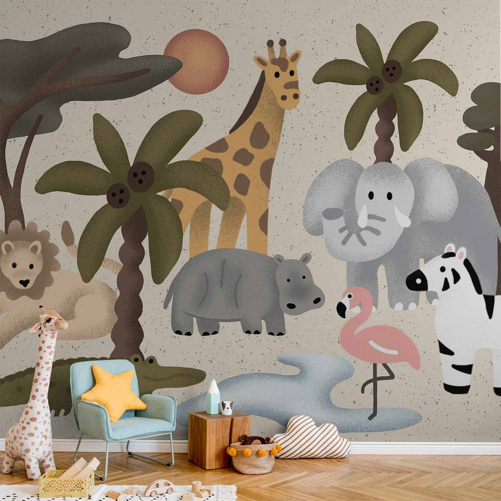 Wall Mural for Children: Africa Animals With Simple Shapes