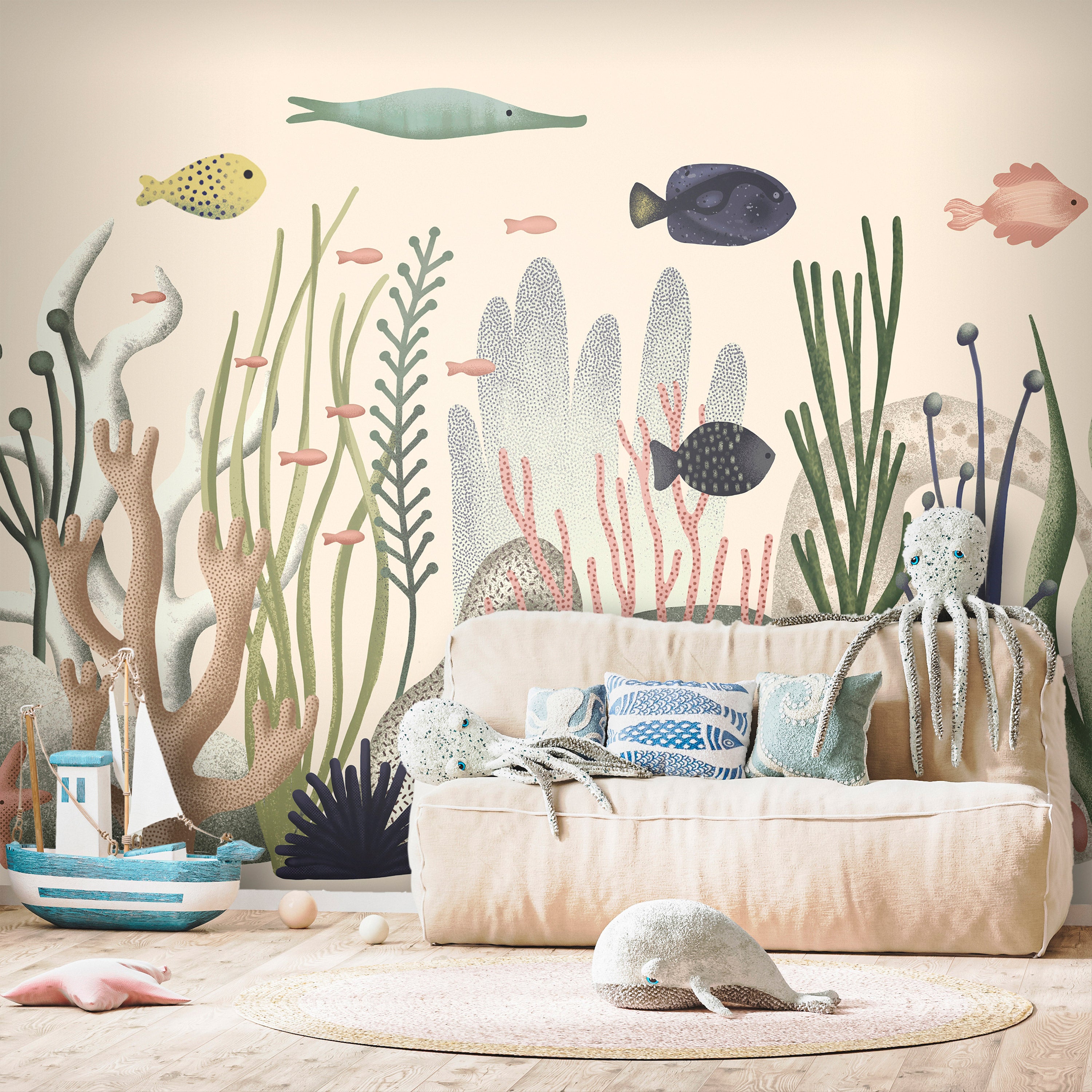 Wall Mural Underwater World Fish and Corals Pastel Colours