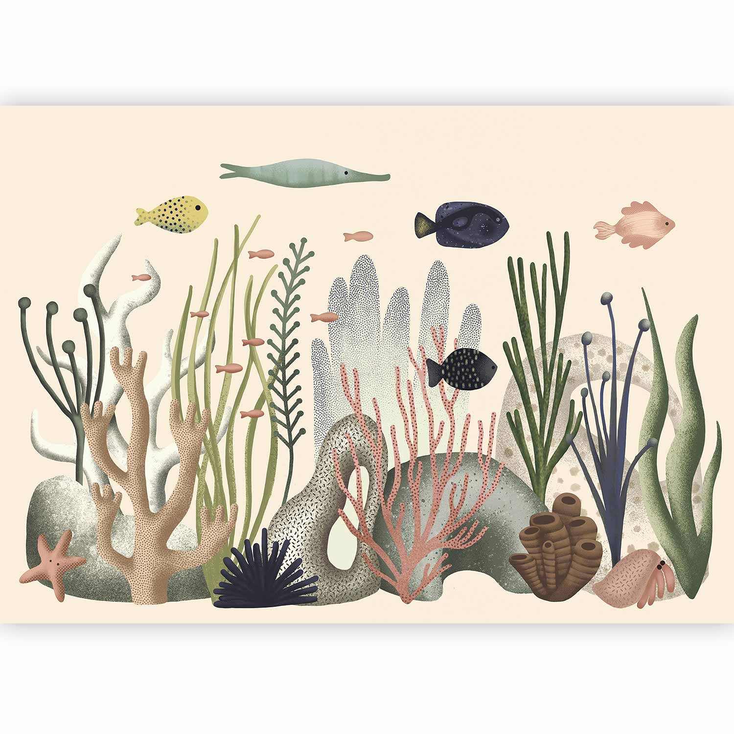 Wall Mural Underwater World Fish and Corals Pastel Colours