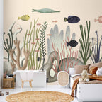 Wall Mural Underwater World Fish and Corals Pastel Colours