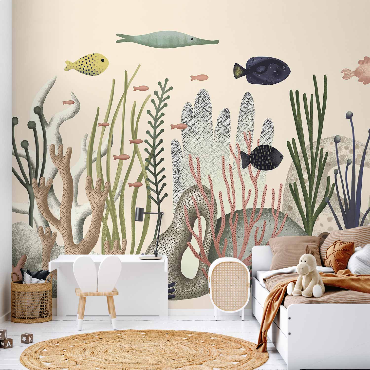 Wall Mural Underwater World Fish and Corals Pastel Colours