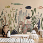 Wall Mural Underwater World Fish and Corals Pastel Colours