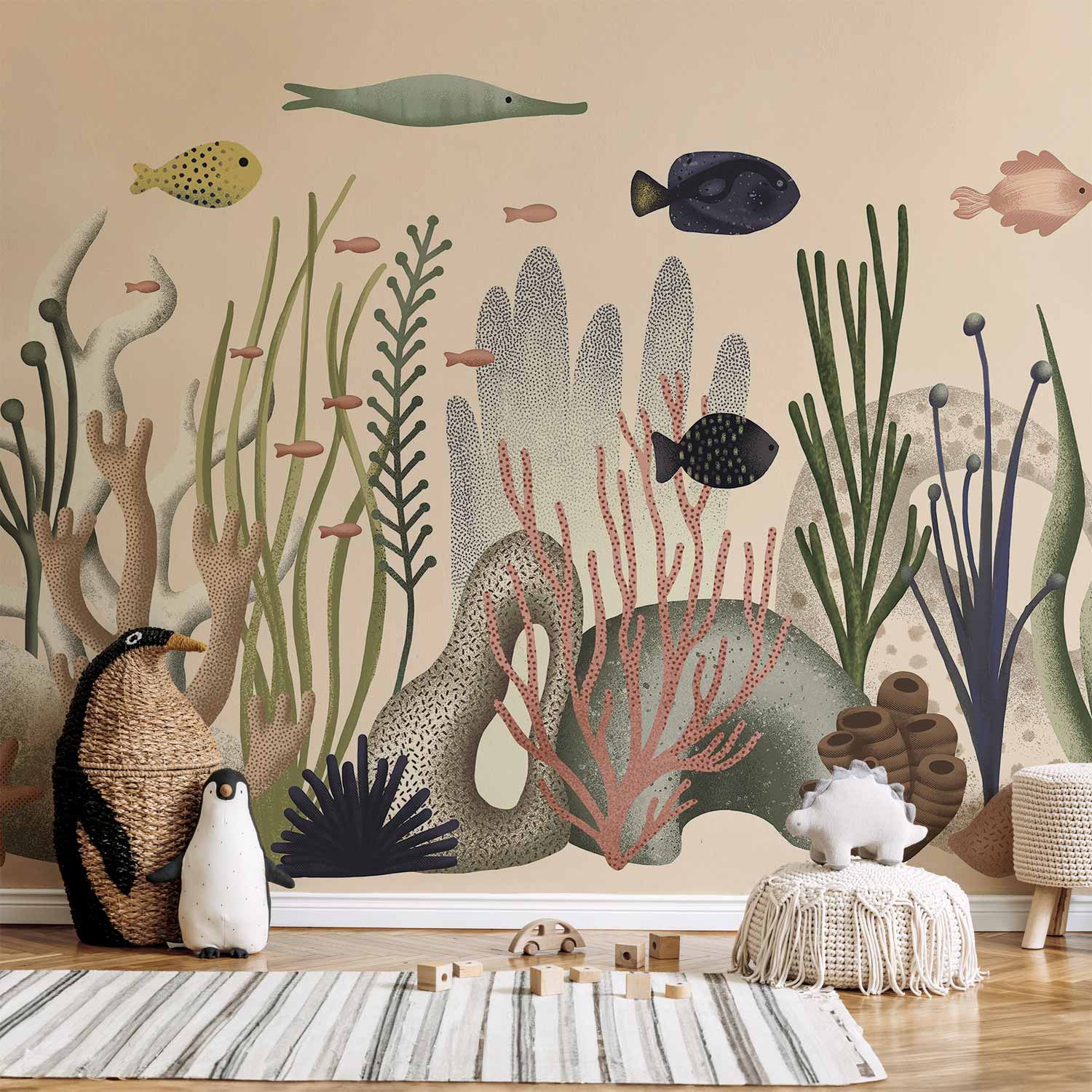 Wall Mural Underwater World Fish and Corals Pastel Colours