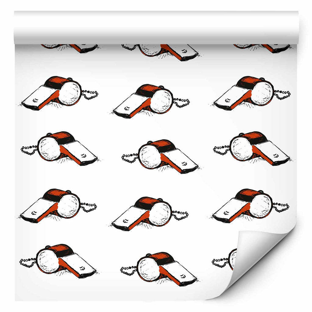Wallpaper Soccer Whistles Black & White Red Accents