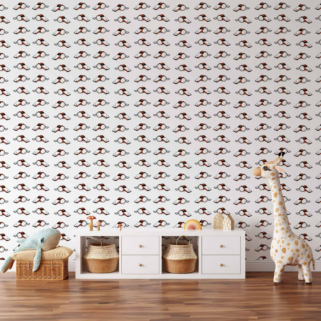 Wallpaper Soccer Whistles Black & White Red Accents