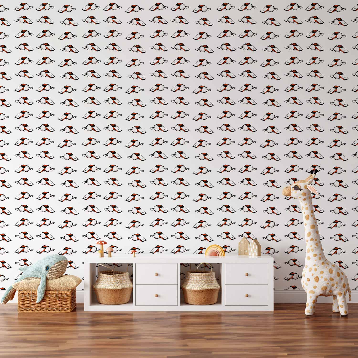 Wallpaper Soccer Whistles Black & White Red Accents