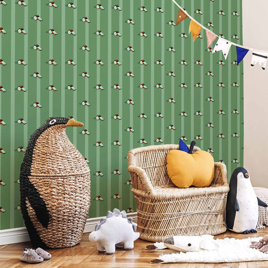 Sports Whistles Striped Green Kids Wallpaper