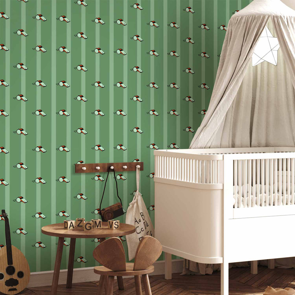 Sports Whistles Striped Green Kids Wallpaper