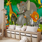 Colourful Safari Animals Wall Mural