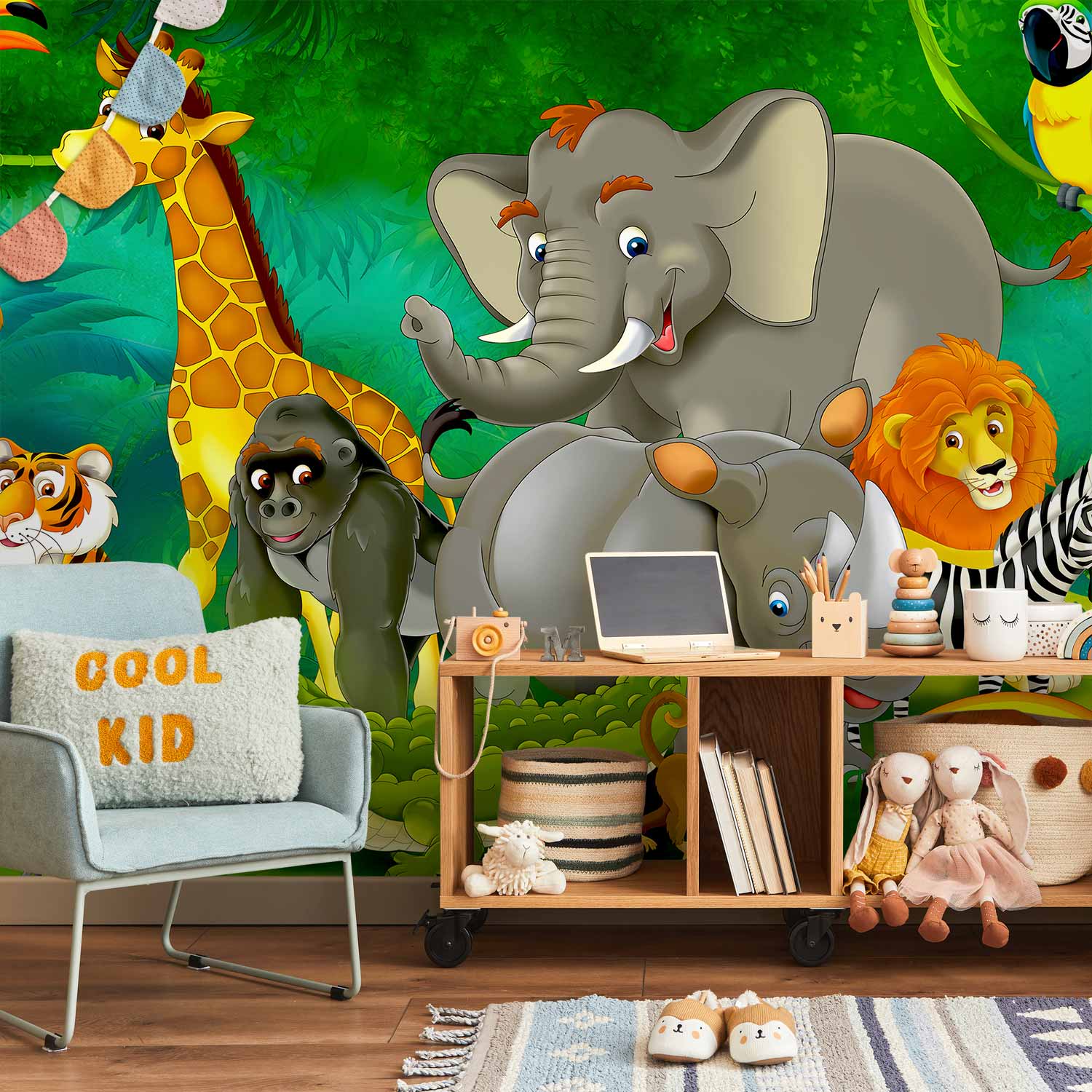 Colourful Safari Animals Wall Mural