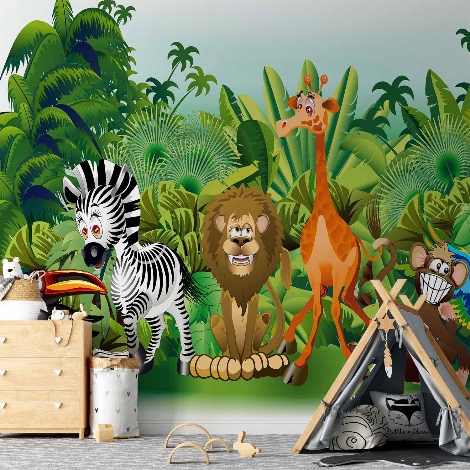Jungle Animals Multicolor Wall Mural