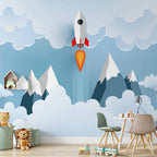 Rocket in the Clouds Space Wall Mural