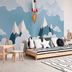 Rocket in the Clouds Space Wall Mural