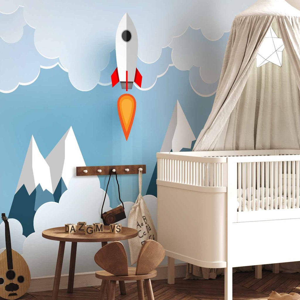 Rocket in the Clouds Space Wall Mural
