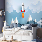 Rocket in the Clouds Space Wall Mural
