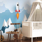 Rocket in the Clouds Space Wall Mural