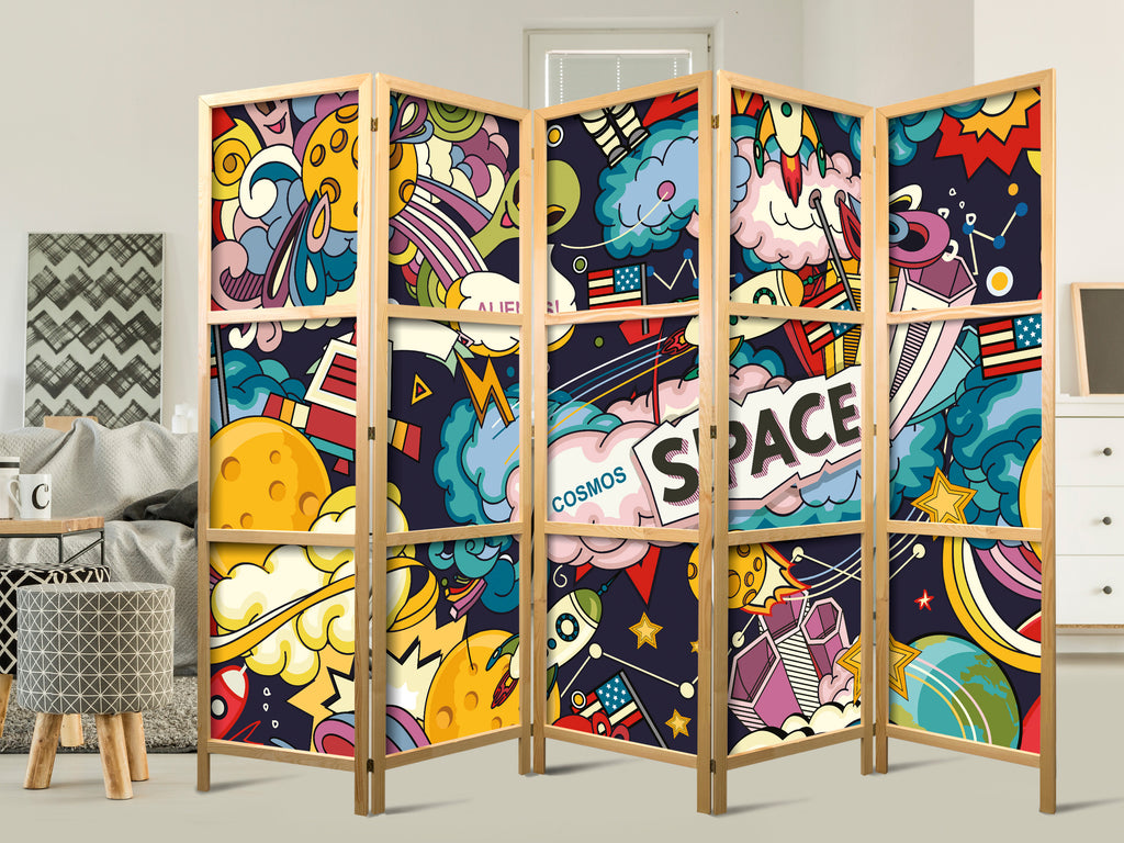 Graffiti Teen Room 5-Panel Japanese Room Divider