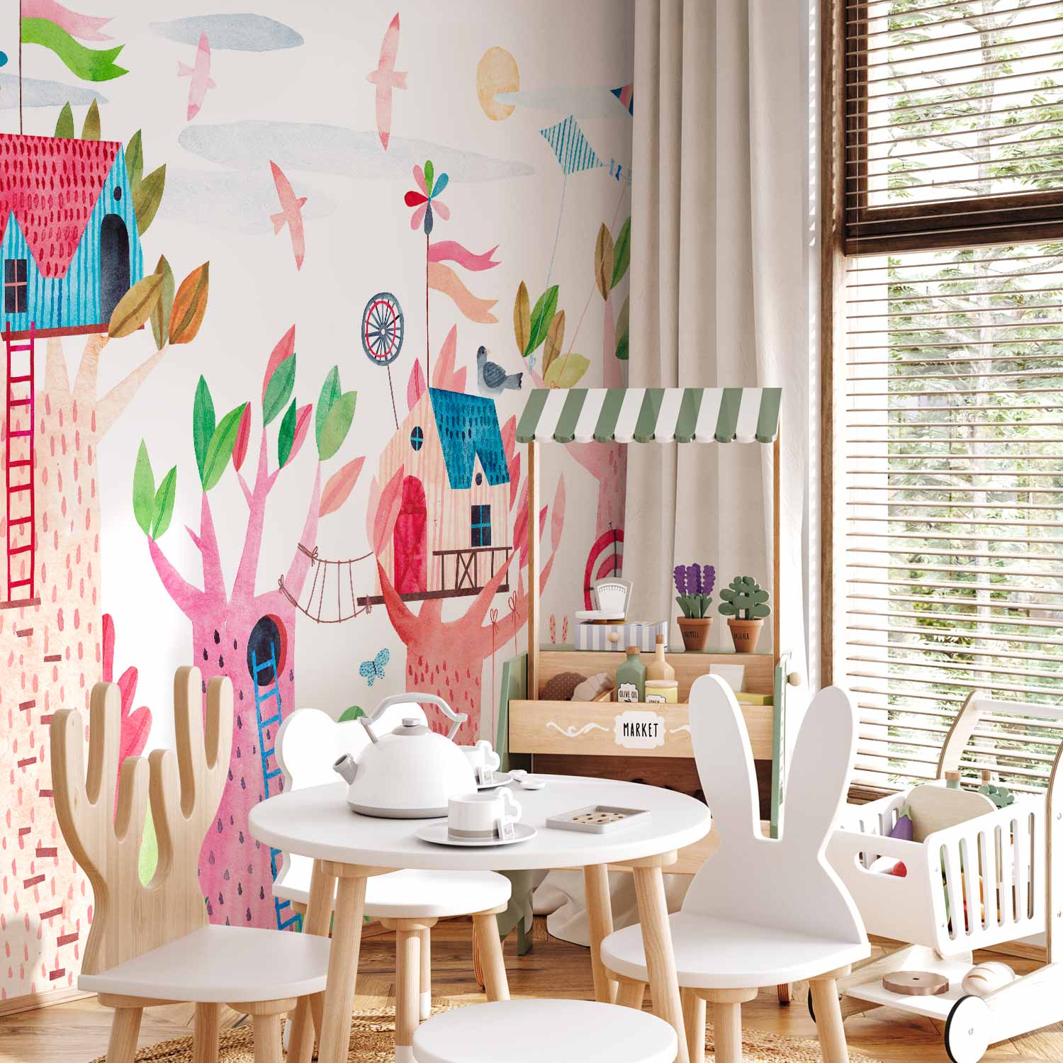 Colorful Tree Houses Fantasy Wall Mural