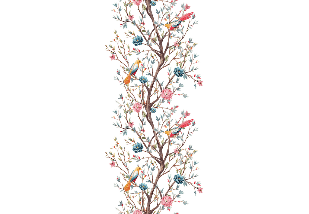 Birds on a Flowering Twig Wallpaper
