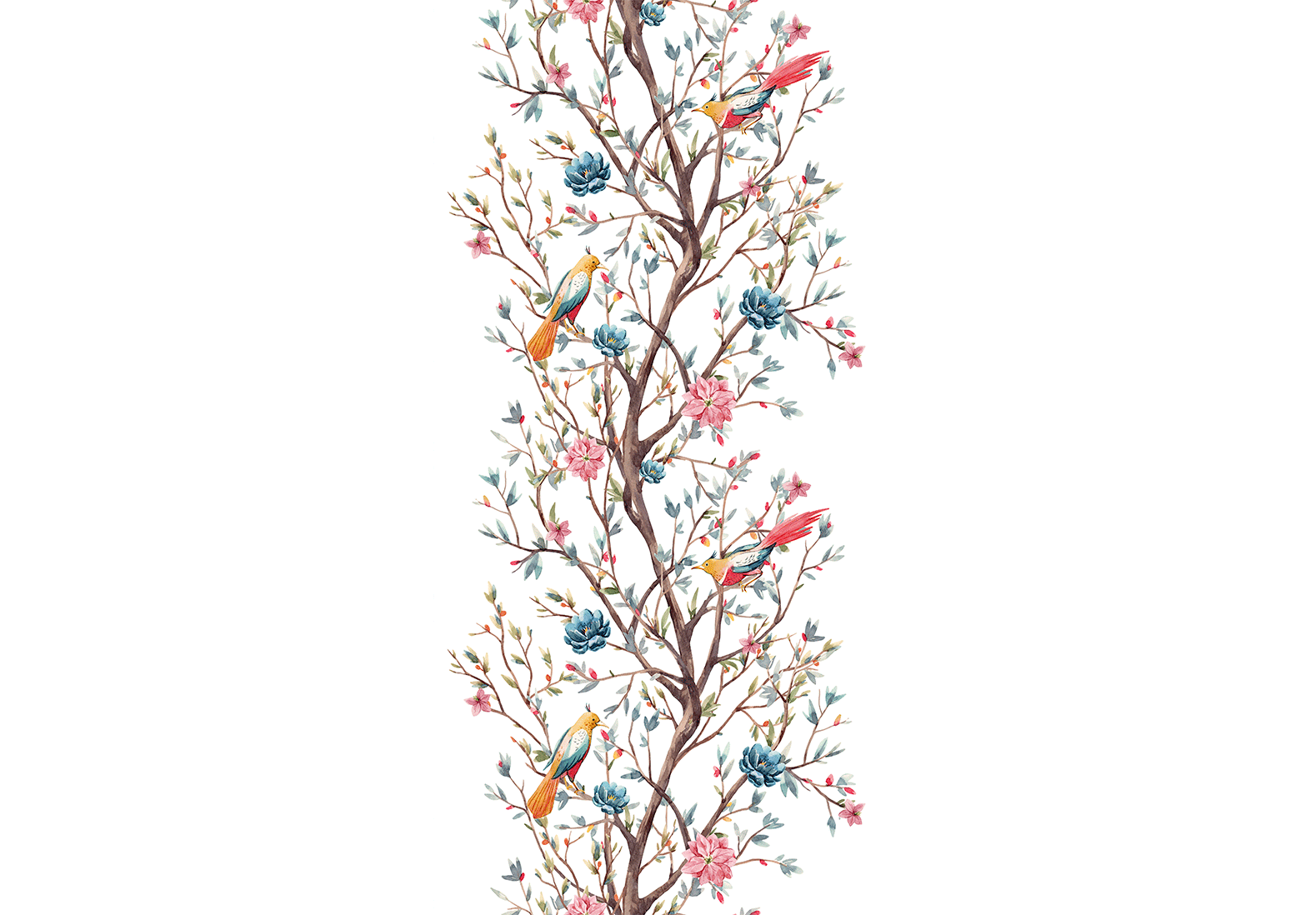 Birds on a Flowering Twig Wallpaper