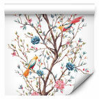 Birds on a Flowering Twig Wallpaper