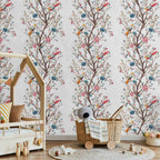 Birds on a Flowering Twig Wallpaper