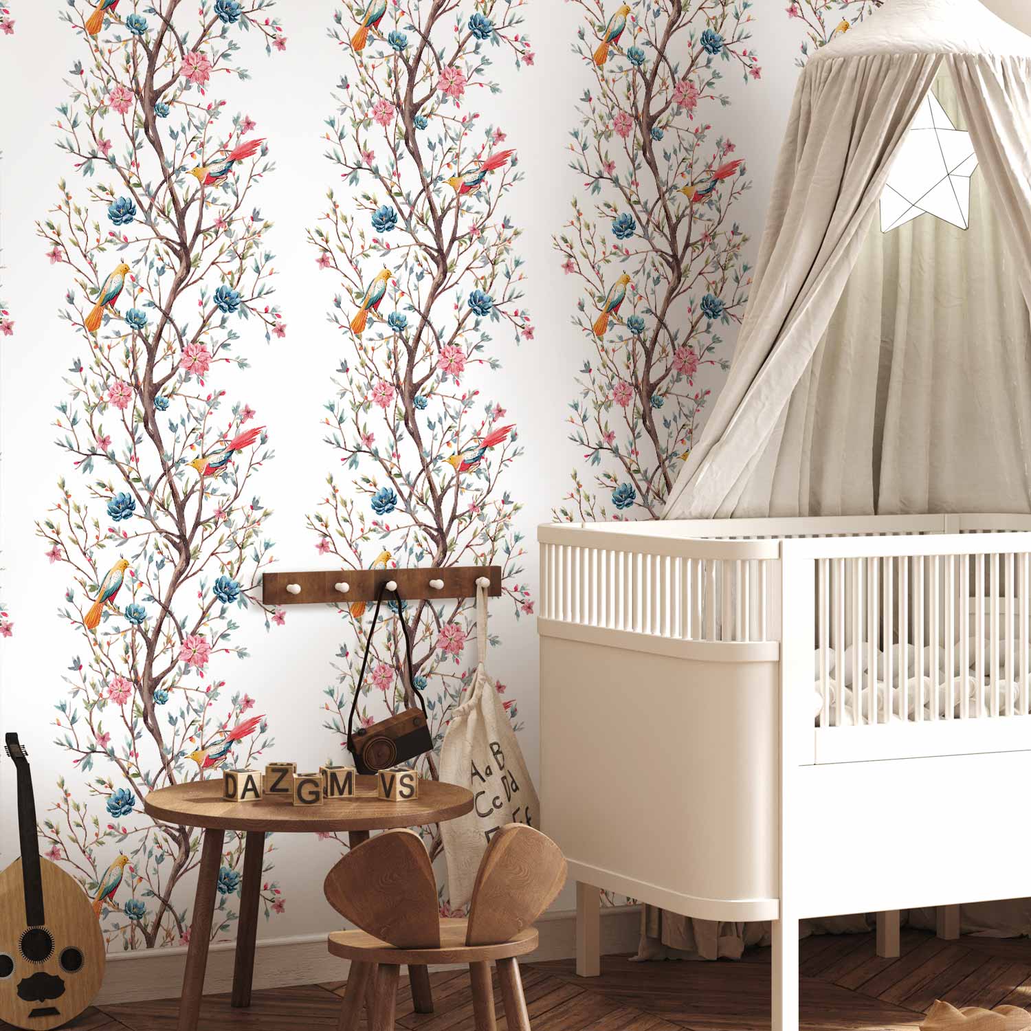 Birds on Flowering Twig Nature Wallpaper