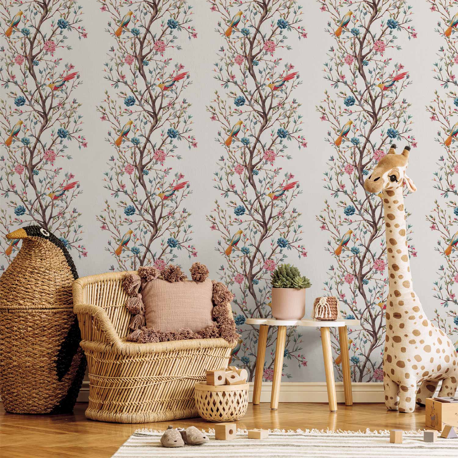 Birds on Flowering Twig Nature Wallpaper