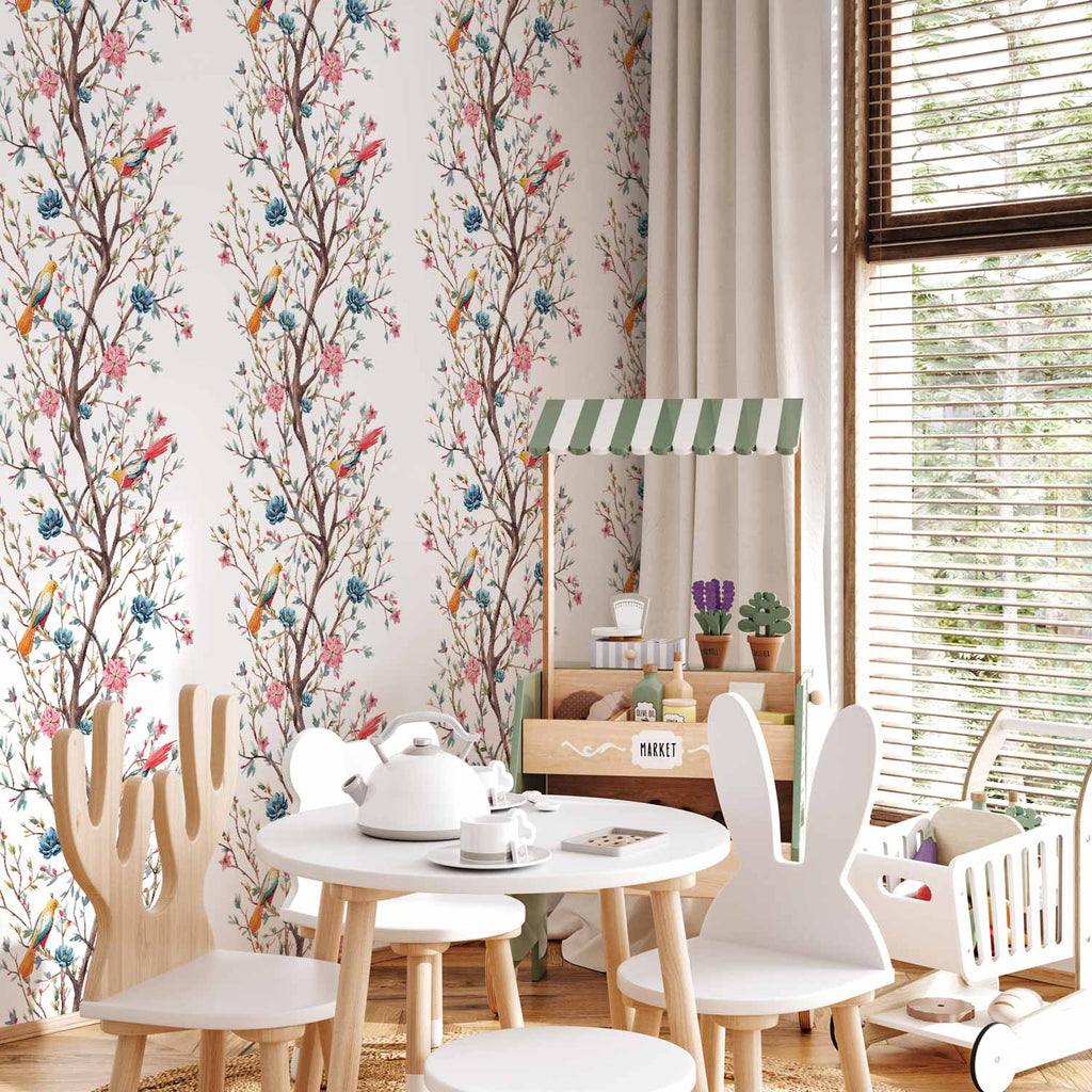 Birds on Flowering Twig Nature Wallpaper