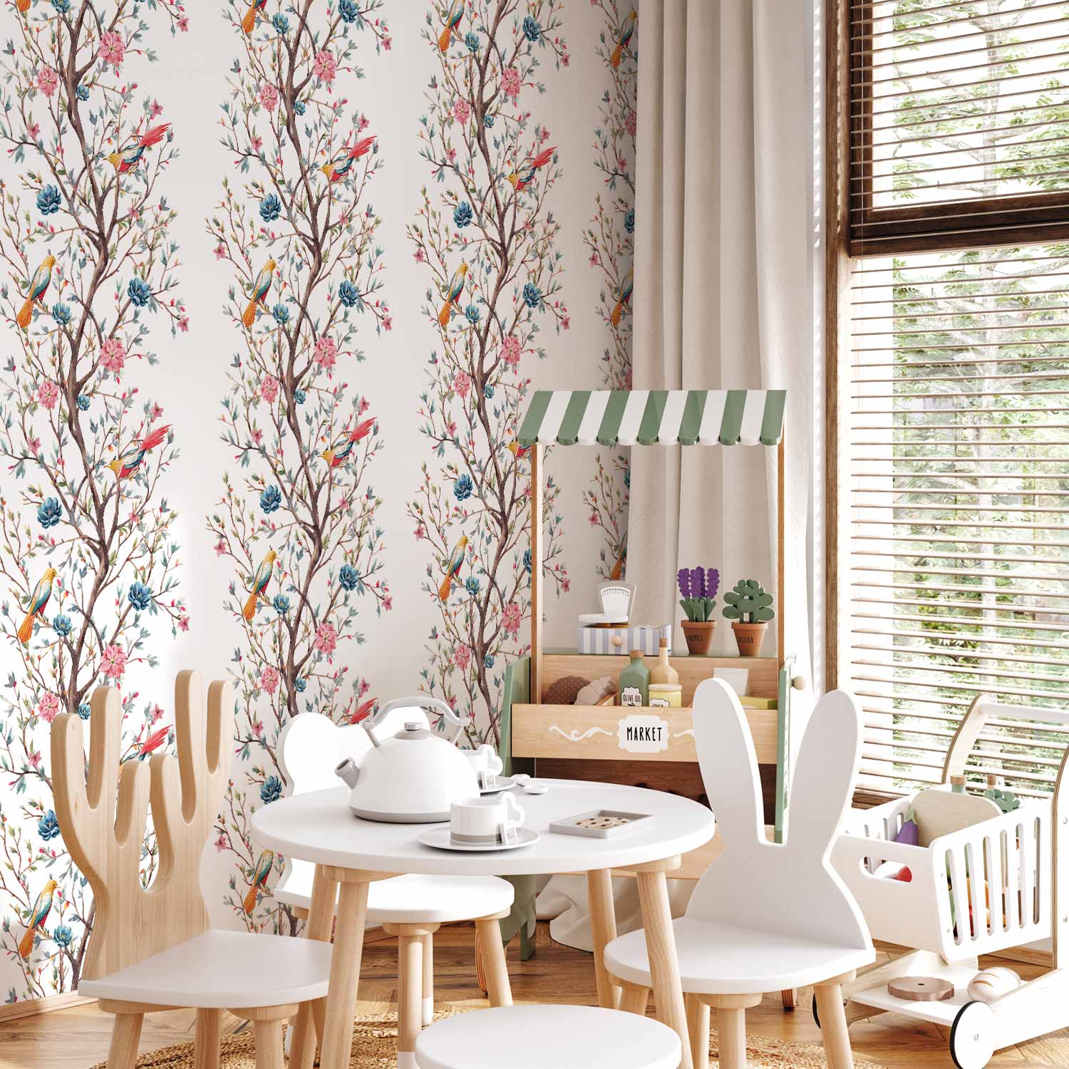 Birds on Flowering Twig Nature Wallpaper