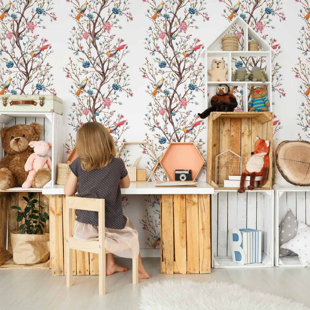 Birds on Flowering Twig Nature Wallpaper