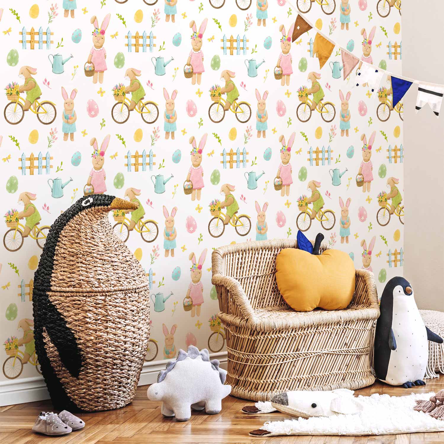 Bunny Bicycle Easter Kids Wallpaper