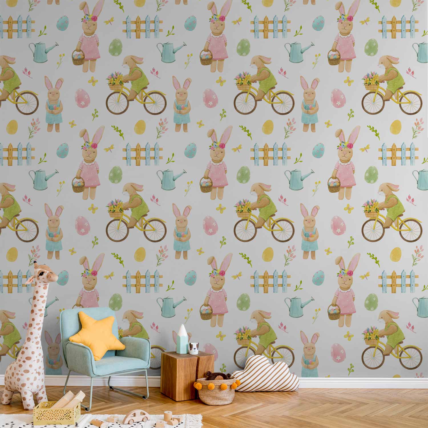 Bunny Bicycle Easter Kids Wallpaper