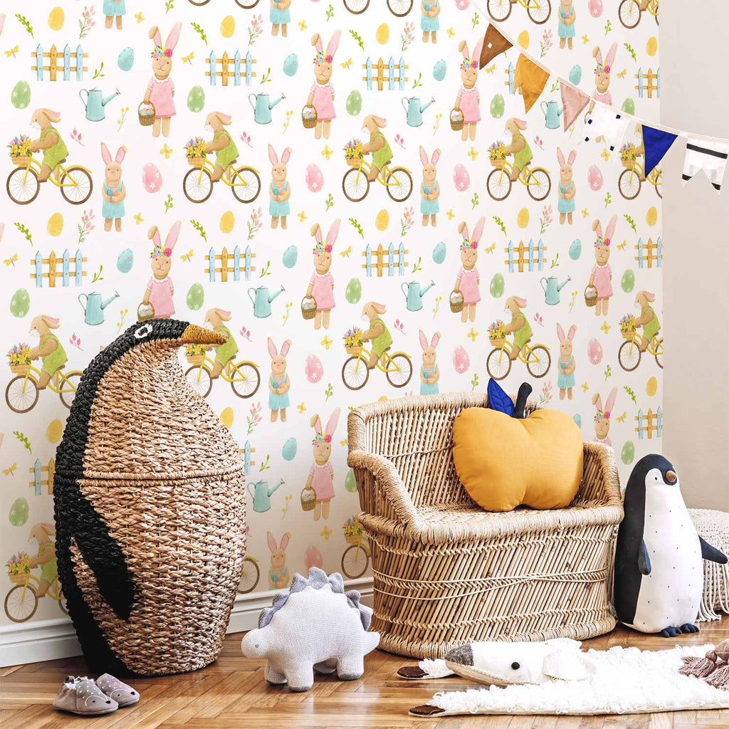 Bunny Bicycle Easter Kids Wallpaper