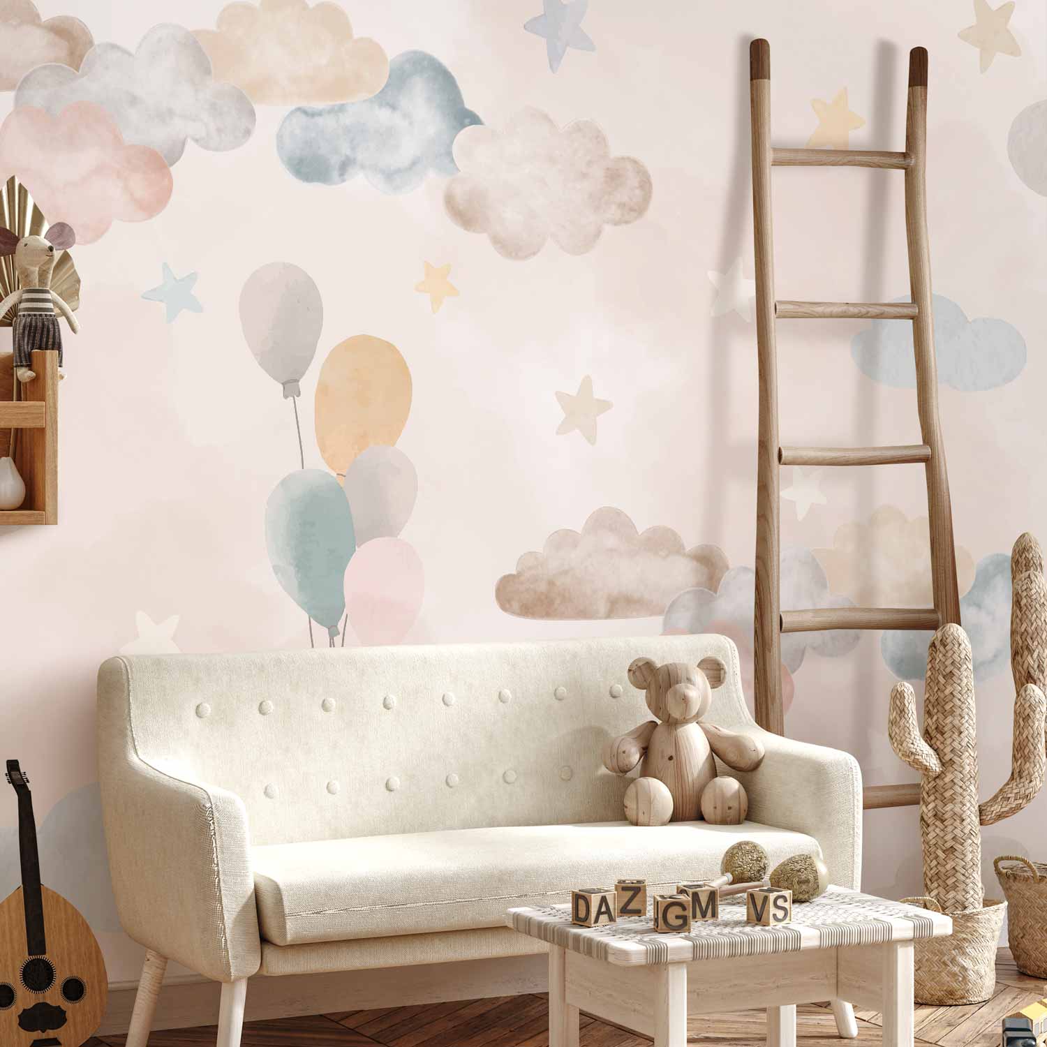 Fairy Tale Sky Moon Clouds Balloons Wall Mural