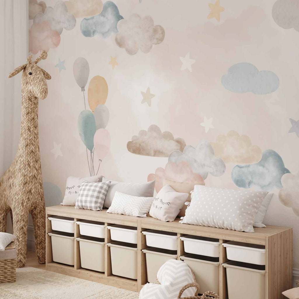 Fairy Tale Sky Moon Clouds Balloons Wall Mural