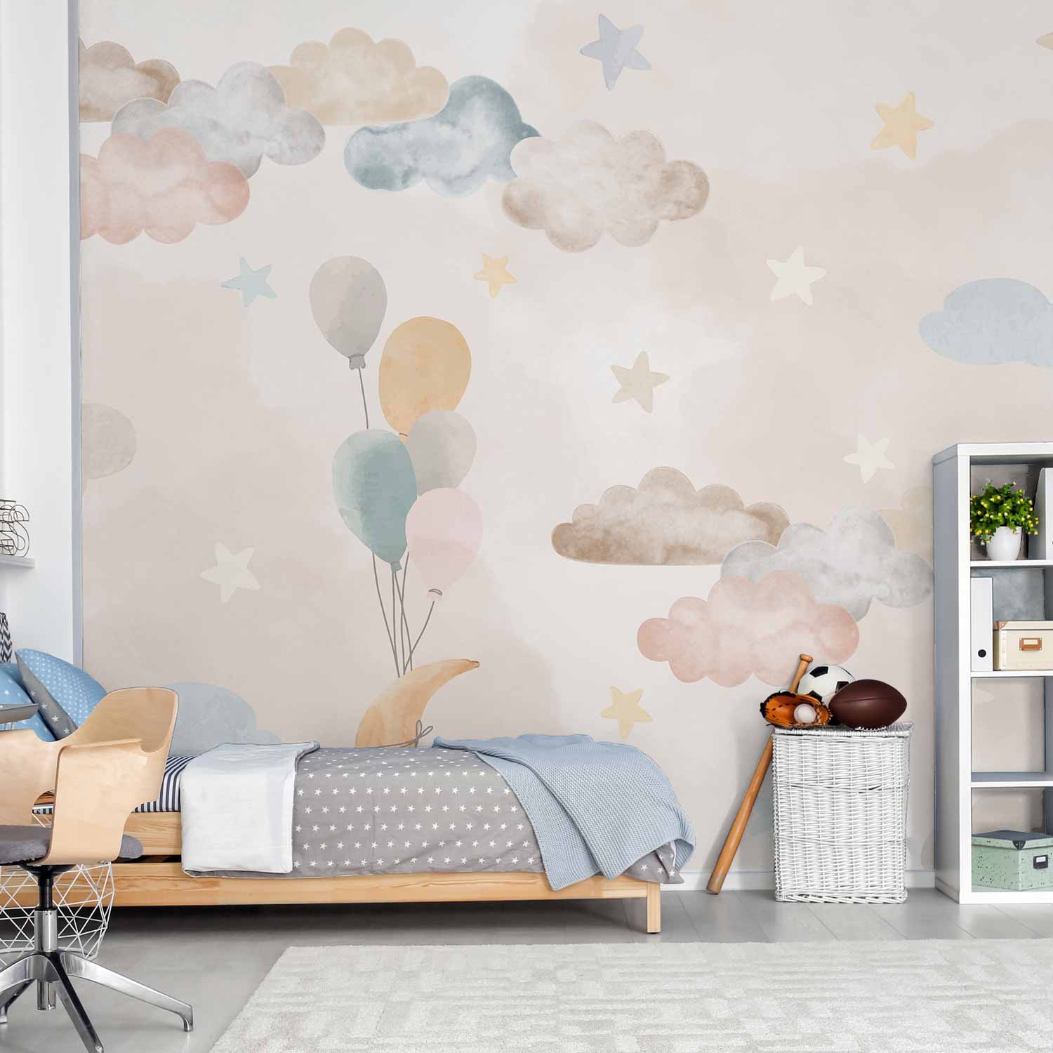 Fairy Tale Sky Moon Clouds Balloons Wall Mural